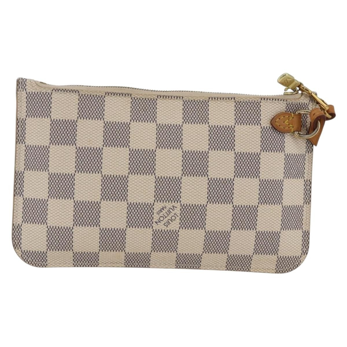 Louis Vuitton Neverfull Pochette Damier Ebene White Canvas Clutche & Pouche Bag (Pre-Owned)