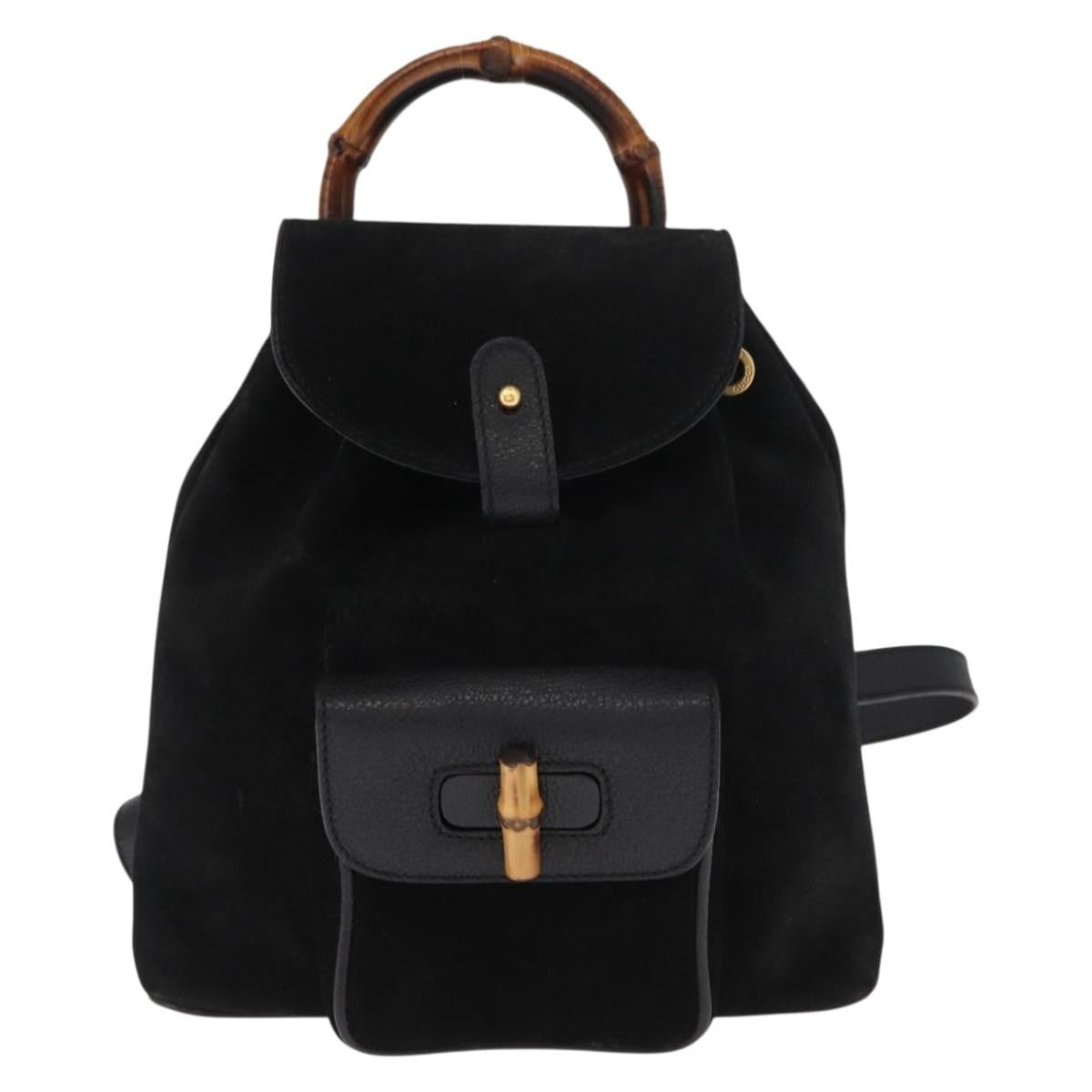 Gucci Vintage Bamboo Suede Black Suede Backpack Bag (Pre-Owned)