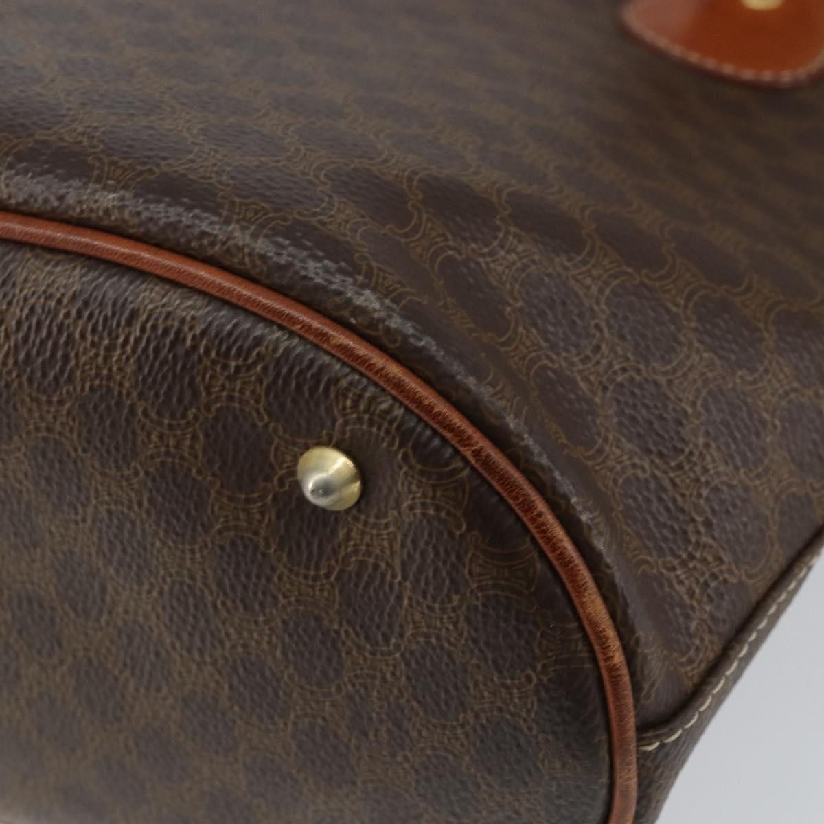 Celine Vintage Macadam Shopper Tote Canvas And Leather Brown Canvas Tote Bag Bag (Pre-Owned)