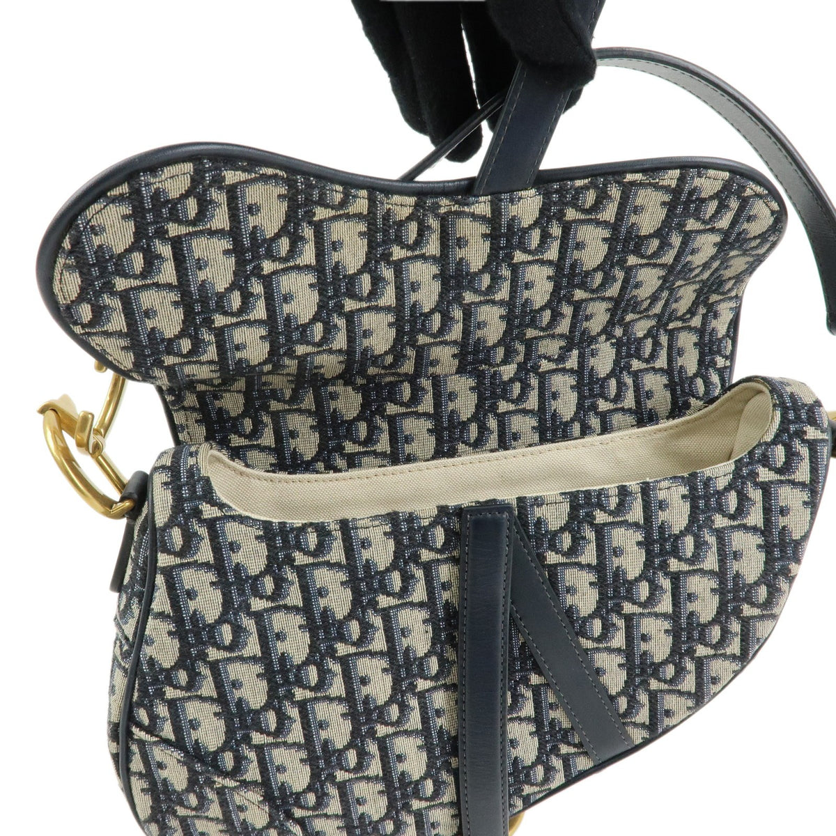 Christian Dior Saddle Oblique Canvas Navy Canvas Handbag (Pre-Owned)