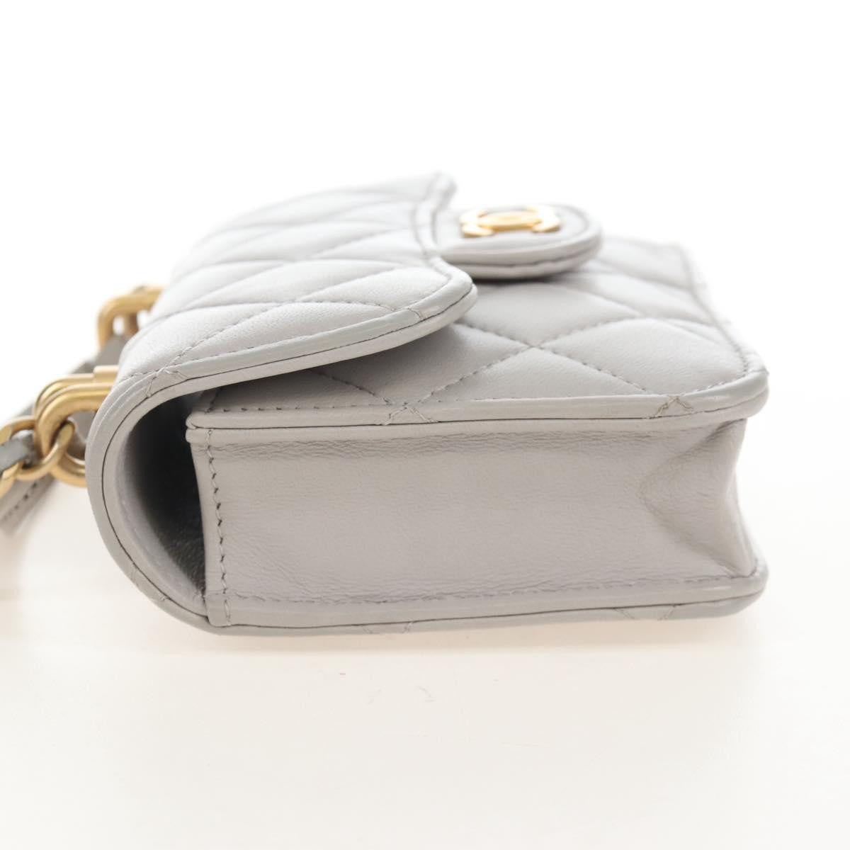 Chanel Top Handle Flap Coin Purse With Chain Quilted Lambskin Gray Leather Crossbody Bag Bag (Pre-Owned)