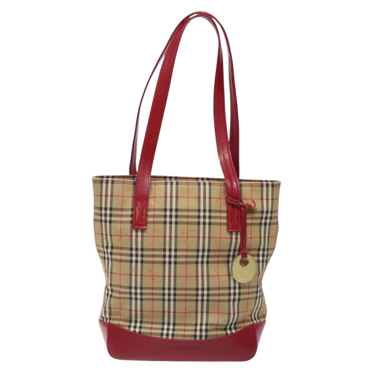 Burberry Nova Check Tote Canvas And Leather Red Canvas Tote Bag Bag (Pre-Owned)