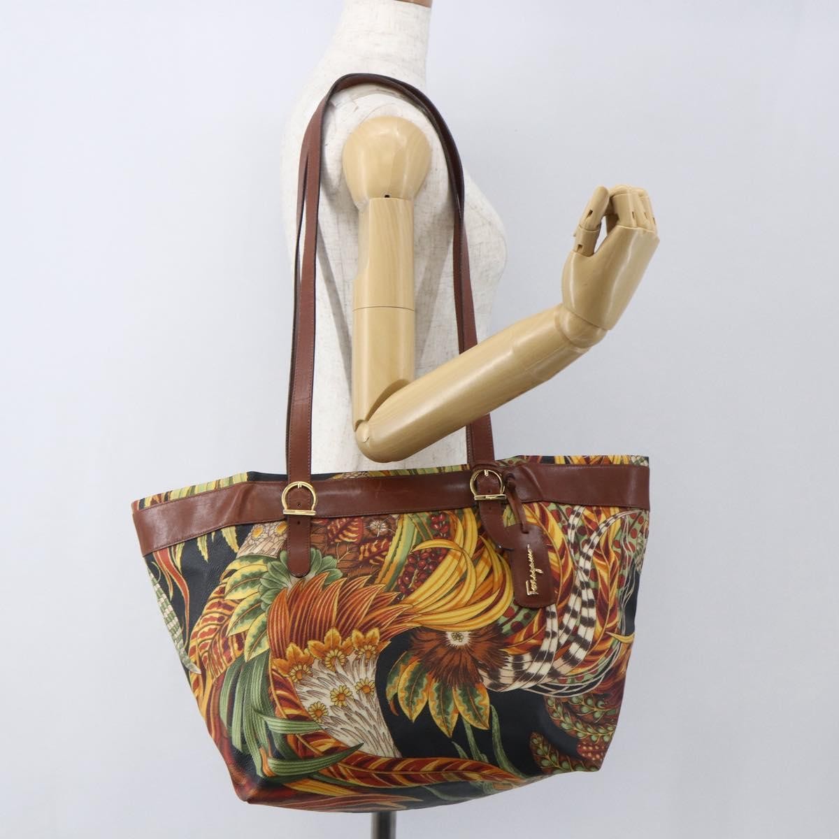 Salvatore Ferragamo Flower Tote Canvas Multicolour Pvc Tote Bag Bag (Pre-Owned)