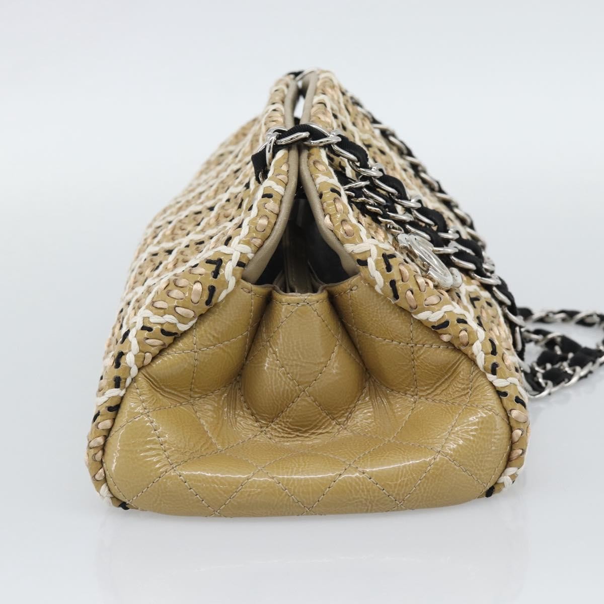 Chanel Just Mademoiselle Quilted Patent Beige Patent_Leather Handbag (Pre-Owned)
