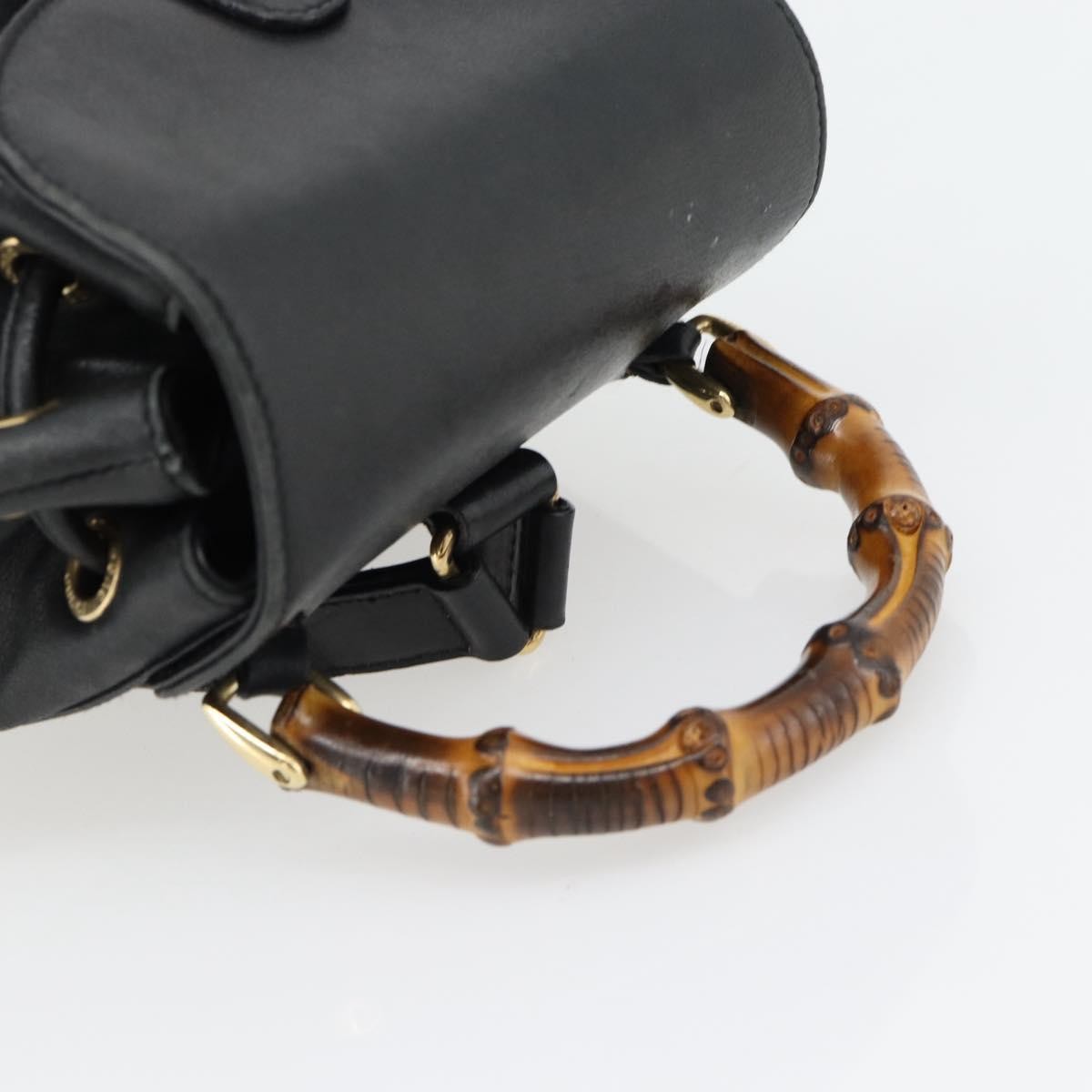 Gucci Vintage Bamboo Leather Black Leather Backpack Bag (Pre-Owned)