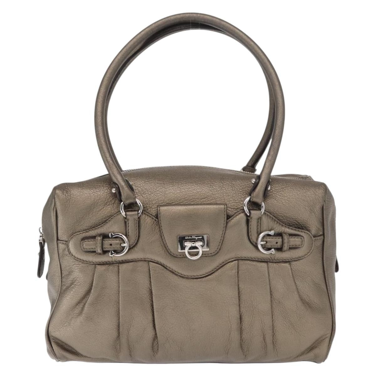 Salvatore Ferragamo Gancini Buckle Leather Gold Leather Handbag (Pre-Owned)