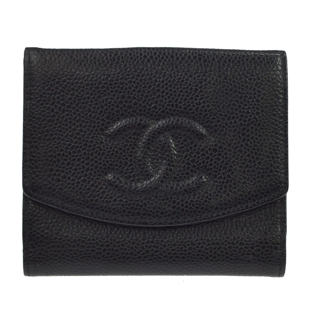 Chanel Vintage Timeless Bifold Caviar Black Leather Wallets Accessory (Pre-Owned)