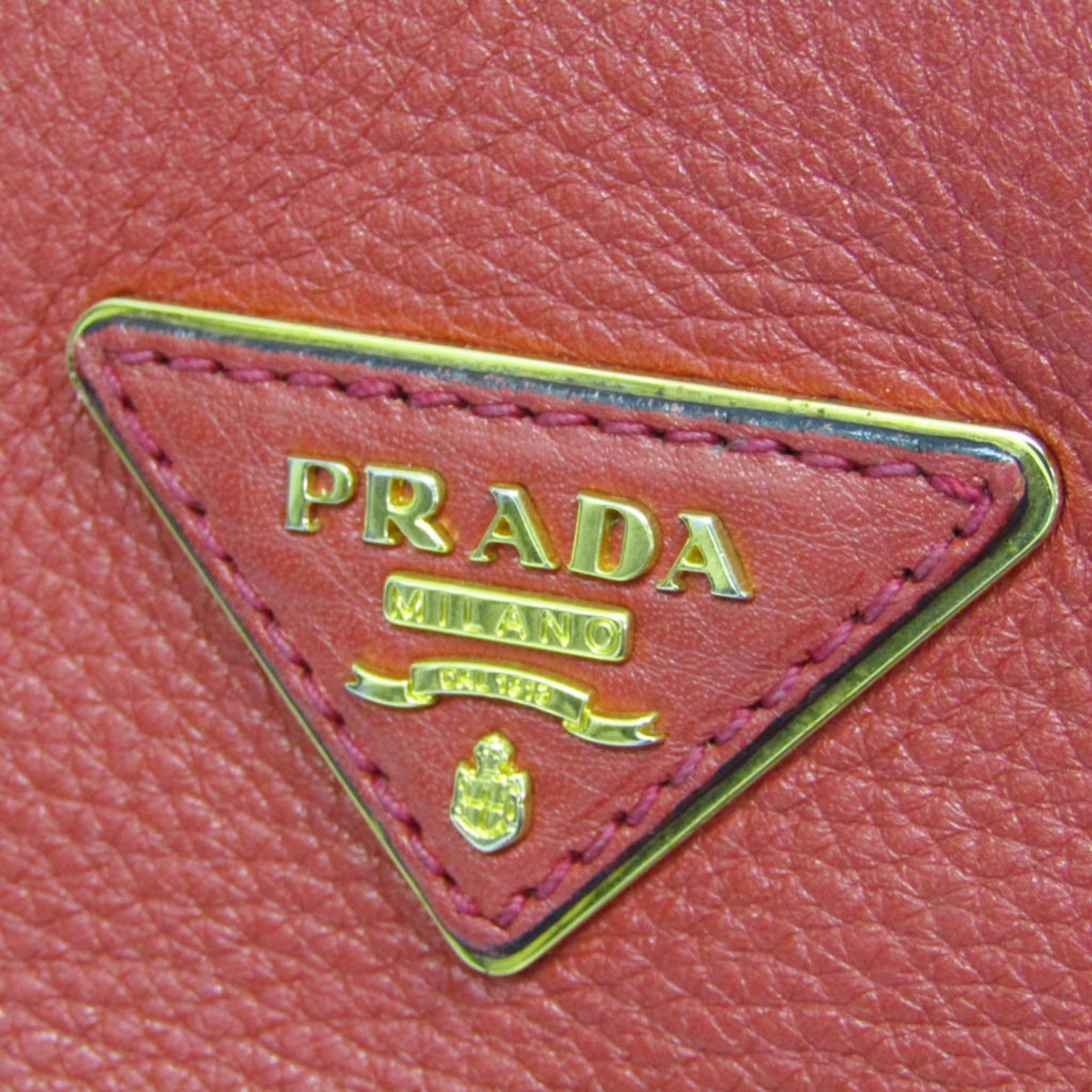 Prada Vintage Tote Leather Red Leather Tote Bag Bag (Pre-Owned)