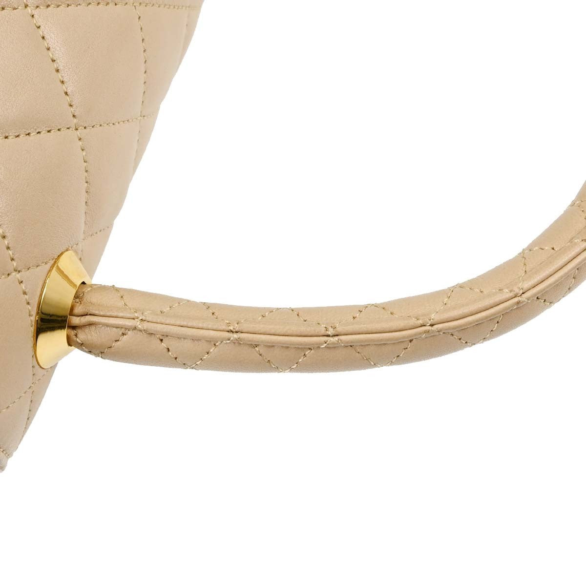 Chanel Cc Top Handle Flap Quilted Lambskin Beige Leather Handbag (Pre-Owned)