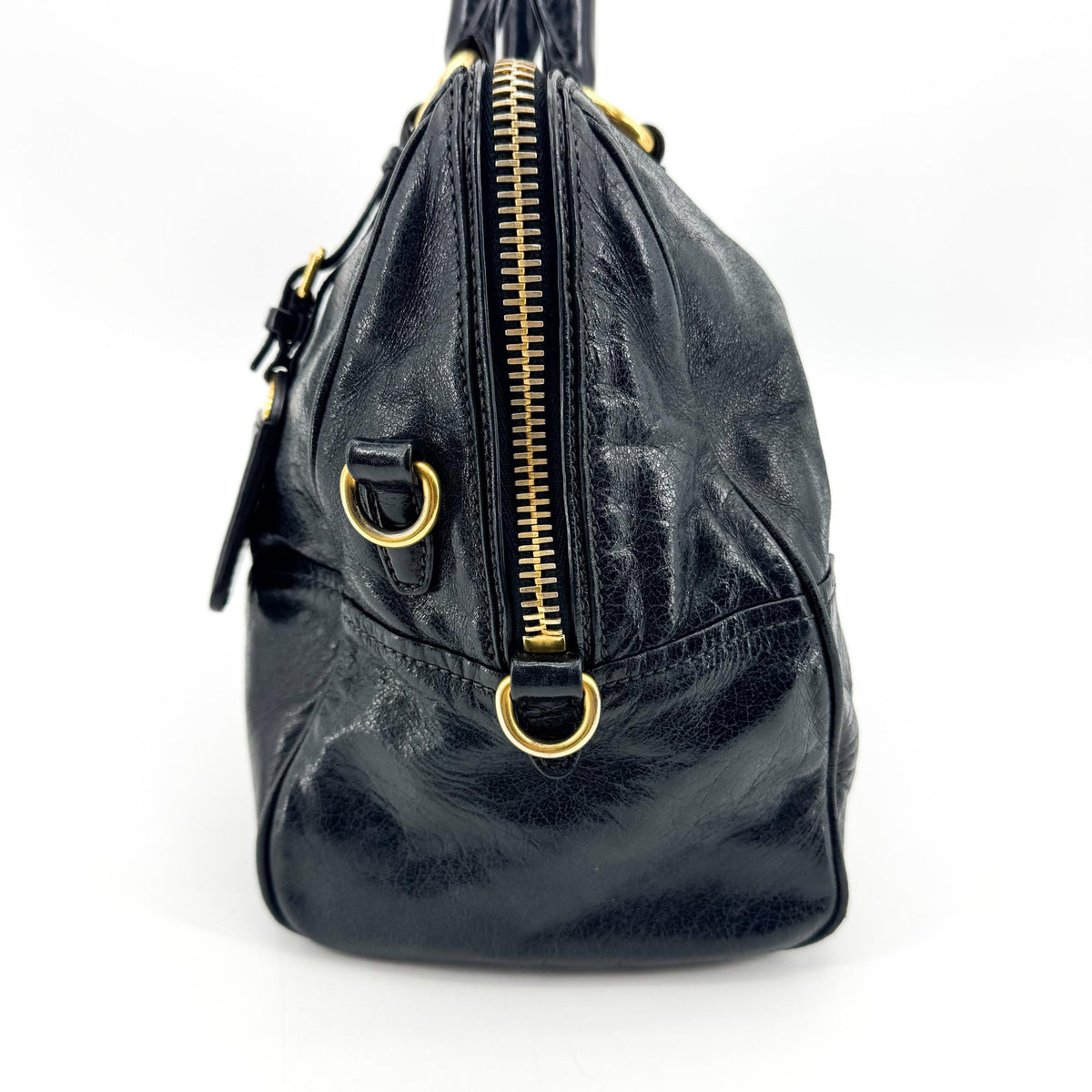 Prada Convertible Boston Vitello Shine Black Leather Handbag (Pre-Owned)