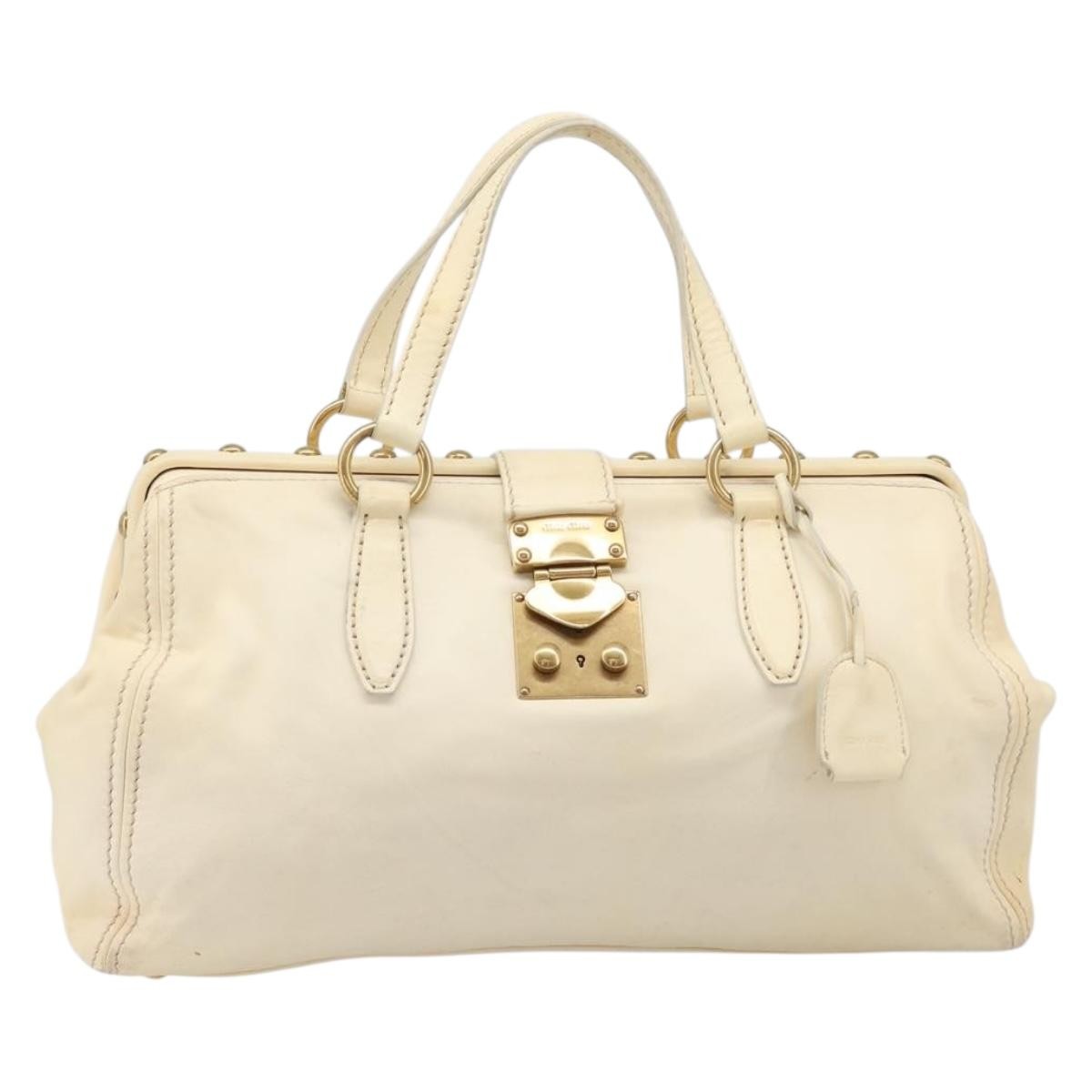 Miu Miu Beau Top Handle Leather Beige Leather Handbag (Pre-Owned)
