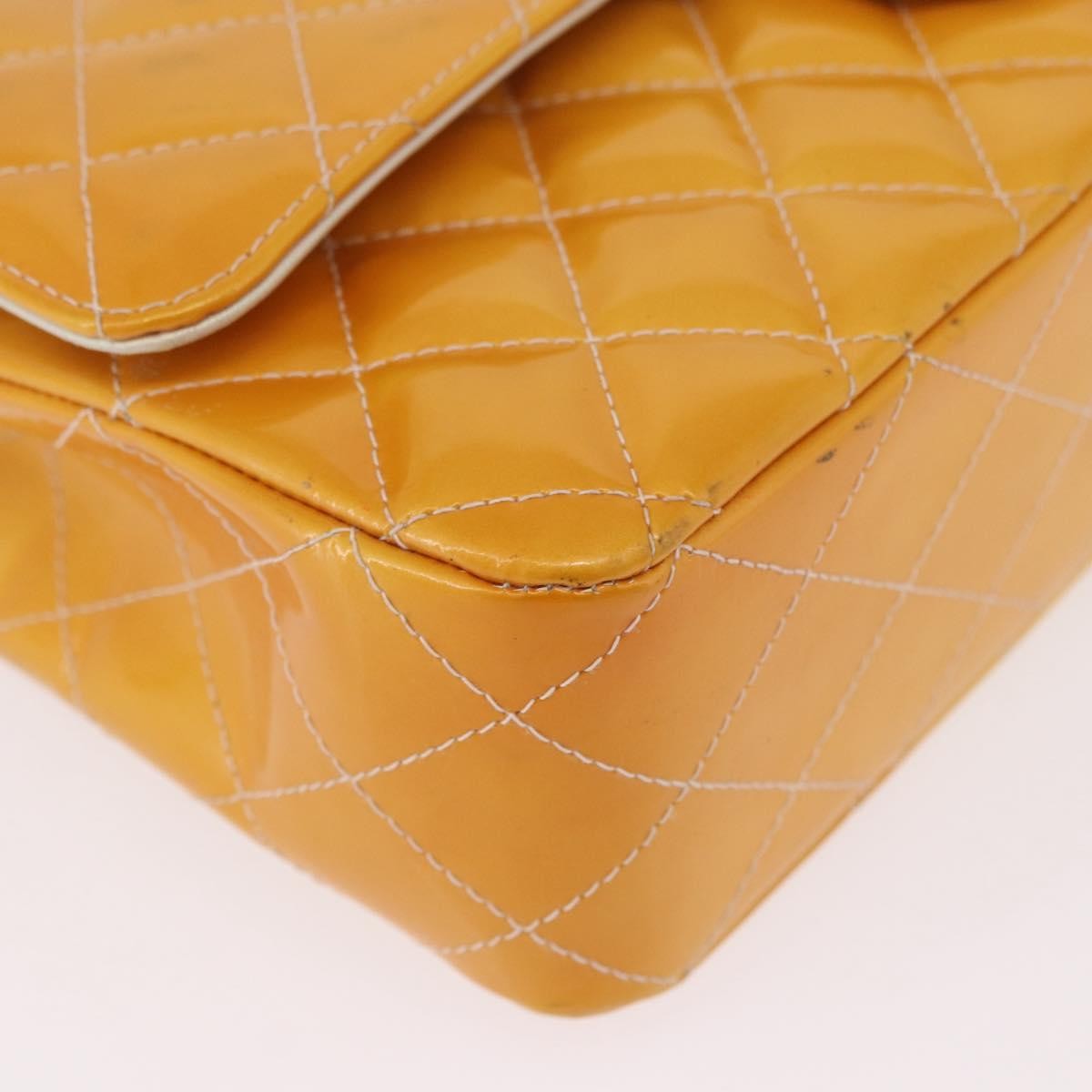 Chanel Timeless - Classic Double Flap Quilted Patent Yellow Patent_Leather Shoulder Bag Bag (Pre-Owned)