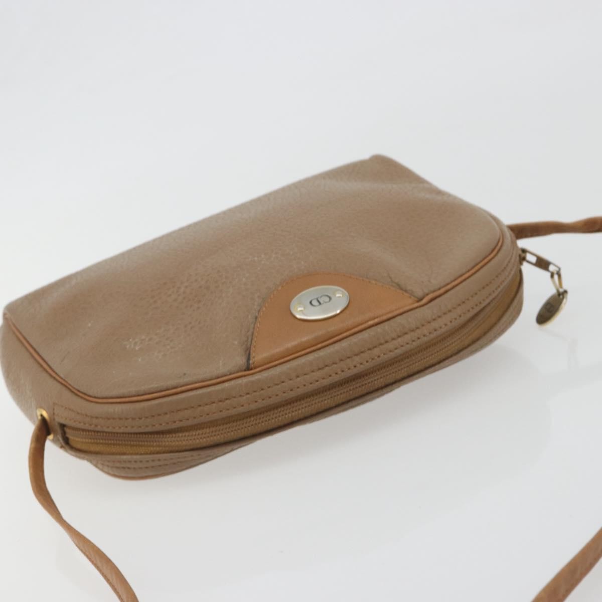 Christian Dior Vintage Cd Logo Leather Beige Leather Shoulder Bag Bag (Pre-Owned)