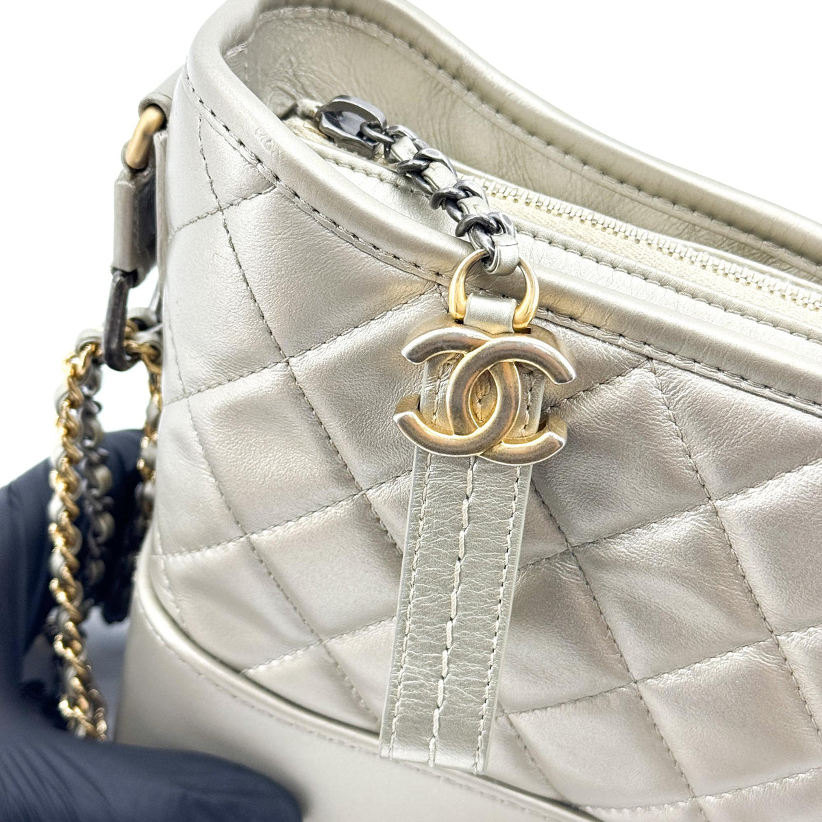 Chanel Gabrielle Quilted Aged Calfskin Gold Leather Backpack Bag (Pre-Owned)
