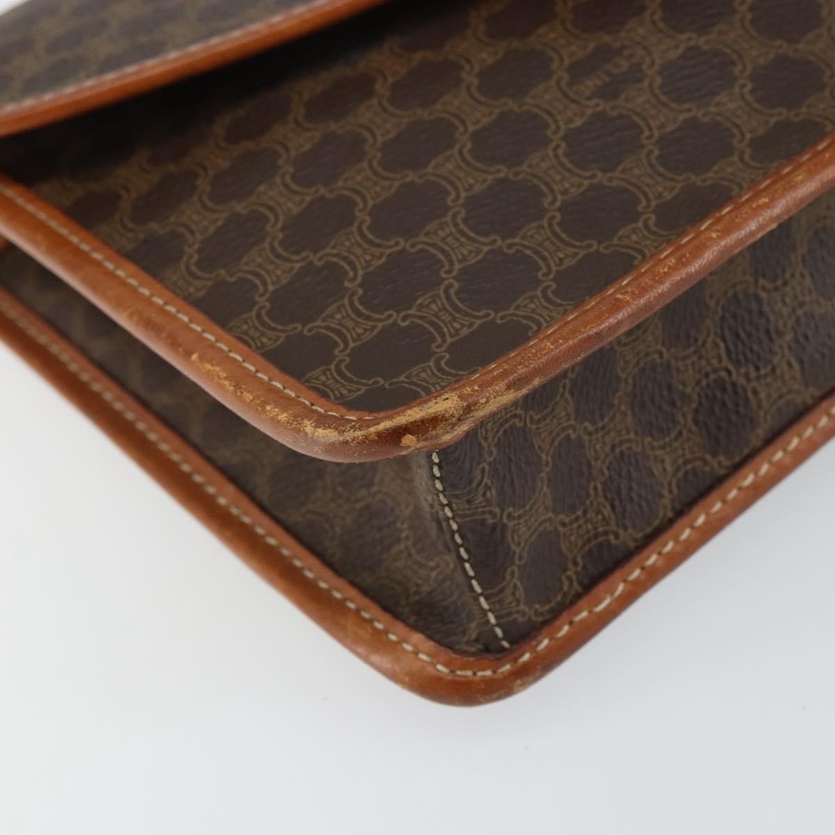 Celine Vintage Macadam Circle Logo Canvas And Leather Brown Canvas Shoulder Bag Bag (Pre-Owned)