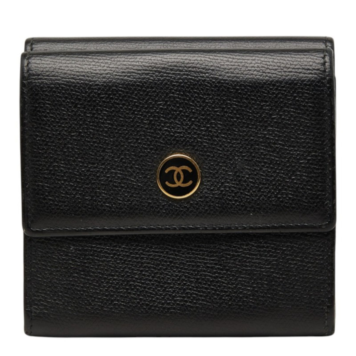 Chanel Cc Button Bi-Fold Leather Black Leather Wallets Accessory (Pre-Owned)