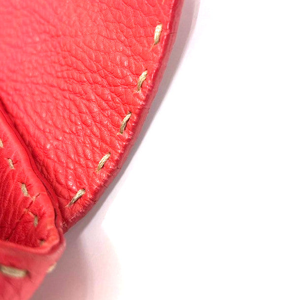 Fendi Selleria Linda Satchel Pebbled Leather Red Leather Handbag (Pre-Owned)