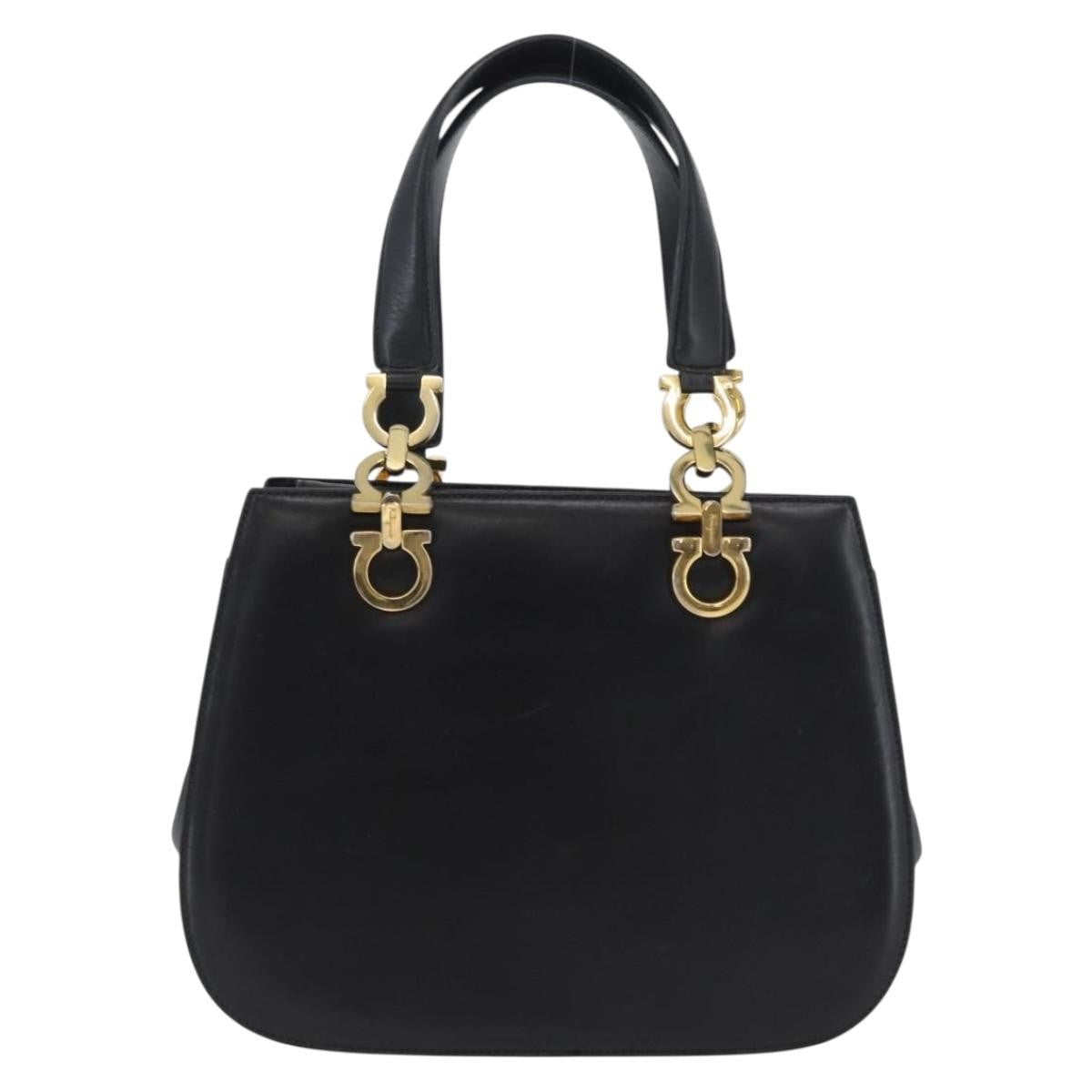 Salvatore Ferragamo Gancini Leather Black Leather Handbag (Pre-Owned)