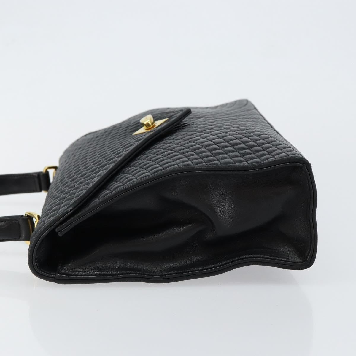Bally Vintage Flap Quilted Leather Black Leather Handbag (Pre-Owned)