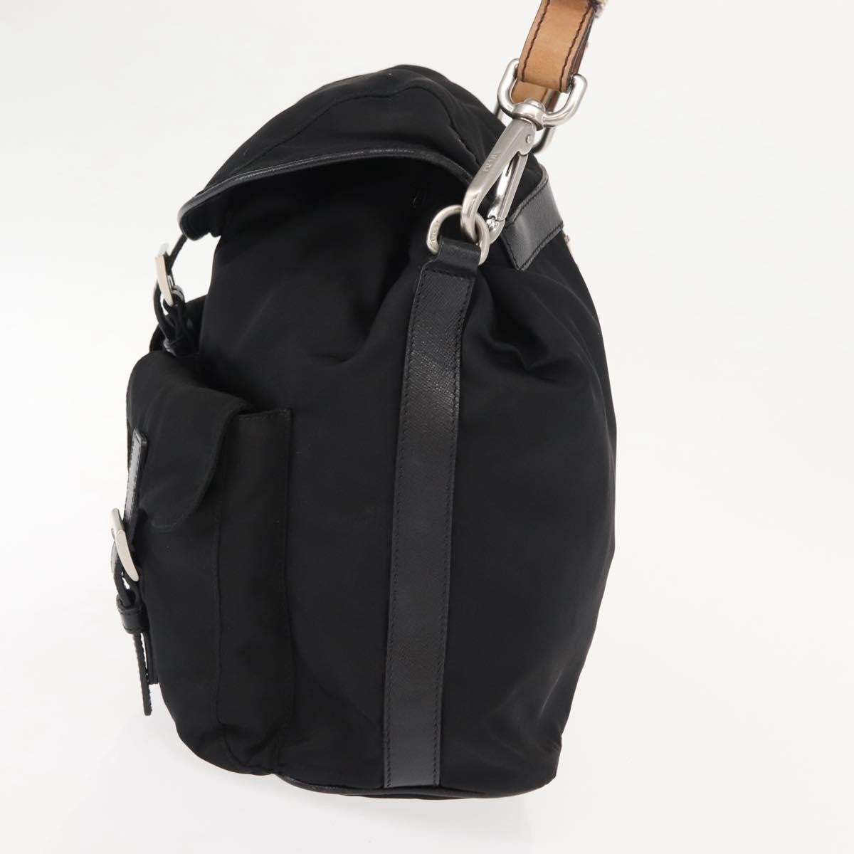 Prada Double Pocket Drawstring Tessuto Black Nylon Shoulder Bag Bag (Pre-Owned)
