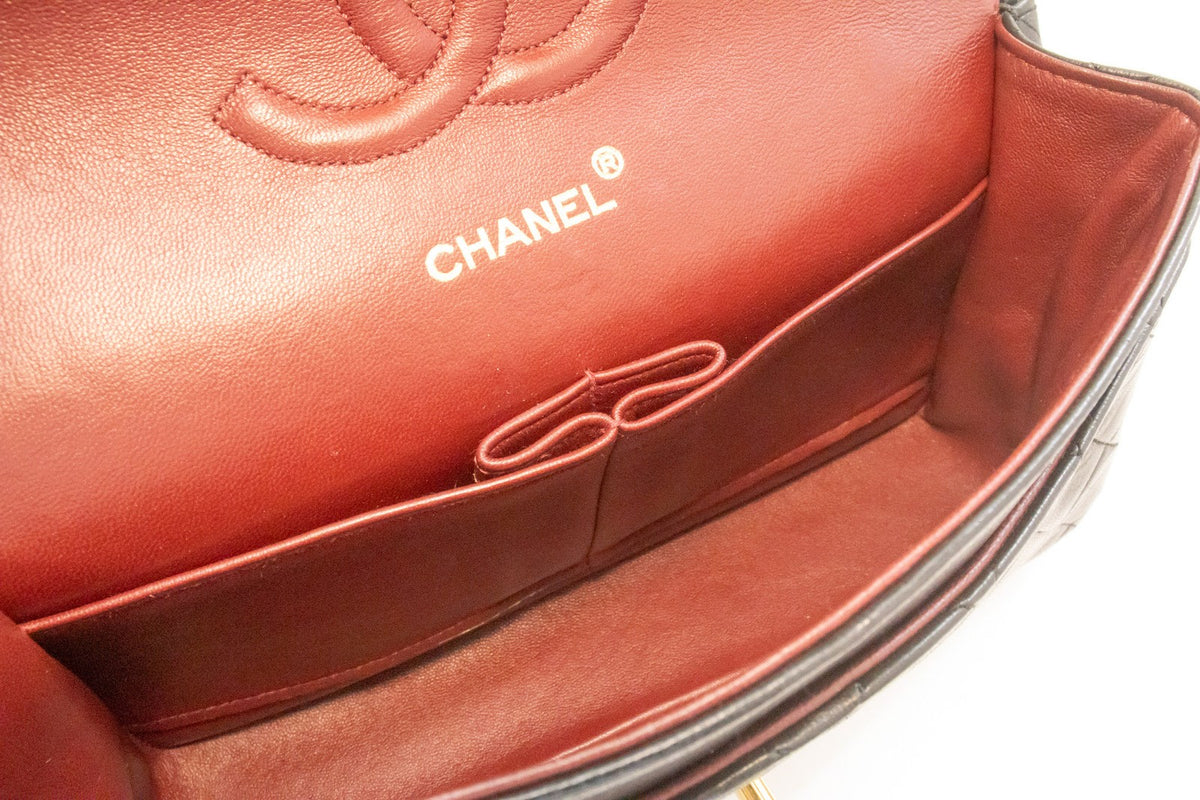 Chanel Classic Timeless Double Flap Quilted Lambskin Black Leather Handbag (Pre-Owned)