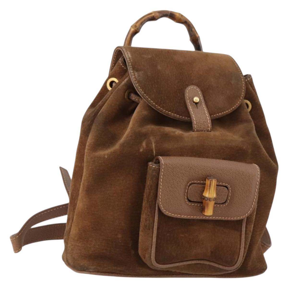 Gucci Gucci Bamboo Daim Brown Suede Backpack Bag (Pre-Owned)