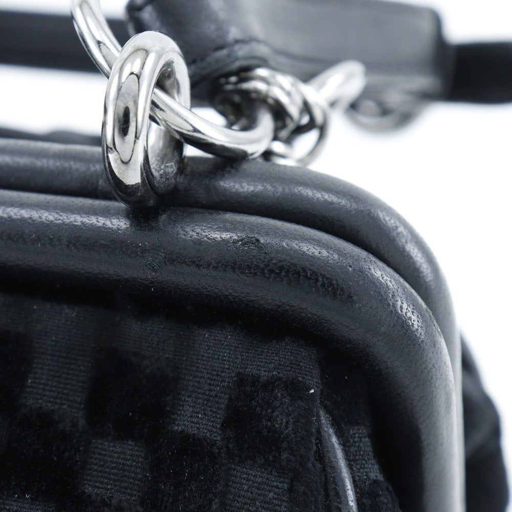 Chanel Vintage Cc Side Belted Bowler Check Embossed Velvet Black Velvet Shoulder Bag Bag (Pre-Owned)