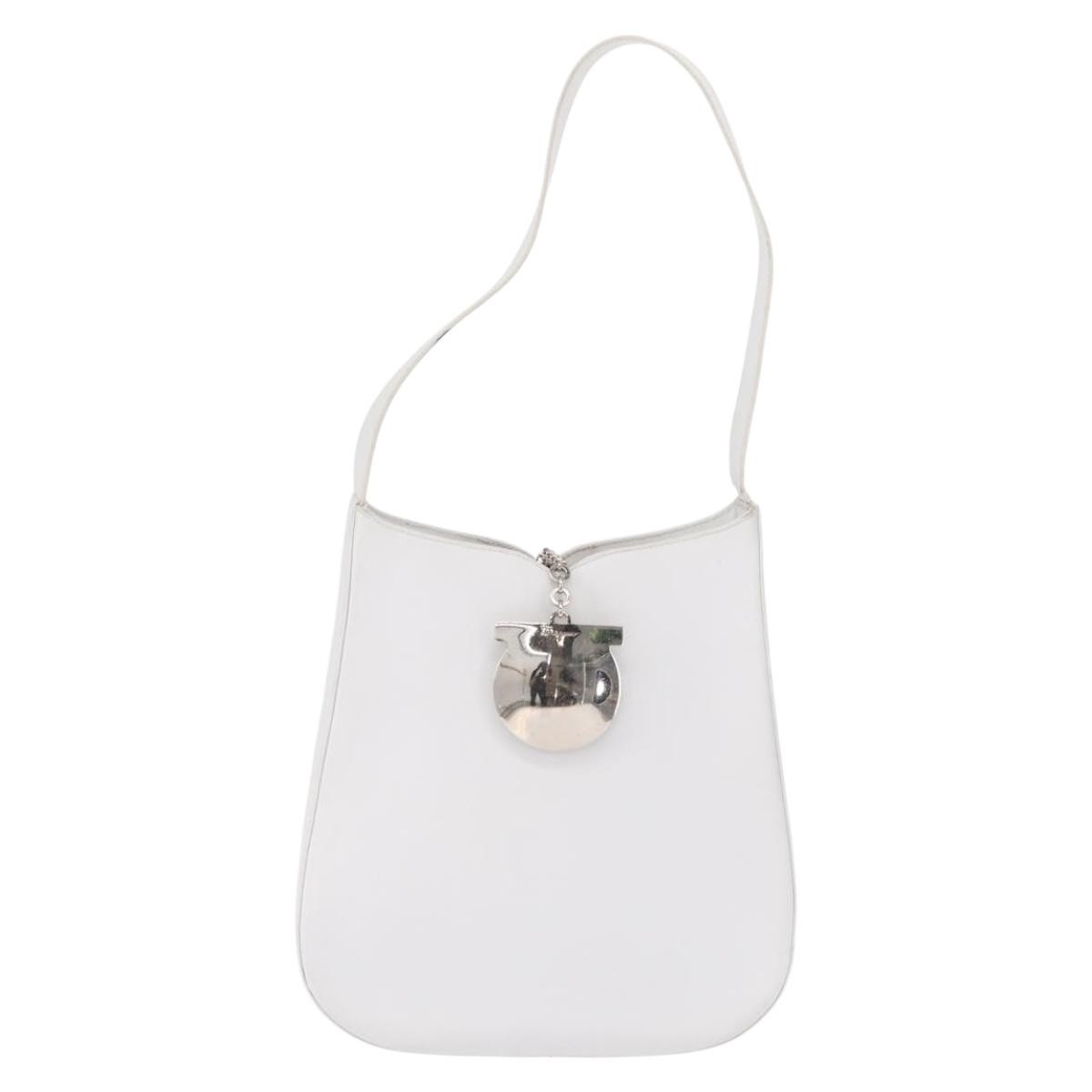 Salvatore Ferragamo Gancini Leather White Leather Shoulder Bag Bag (Pre-Owned)