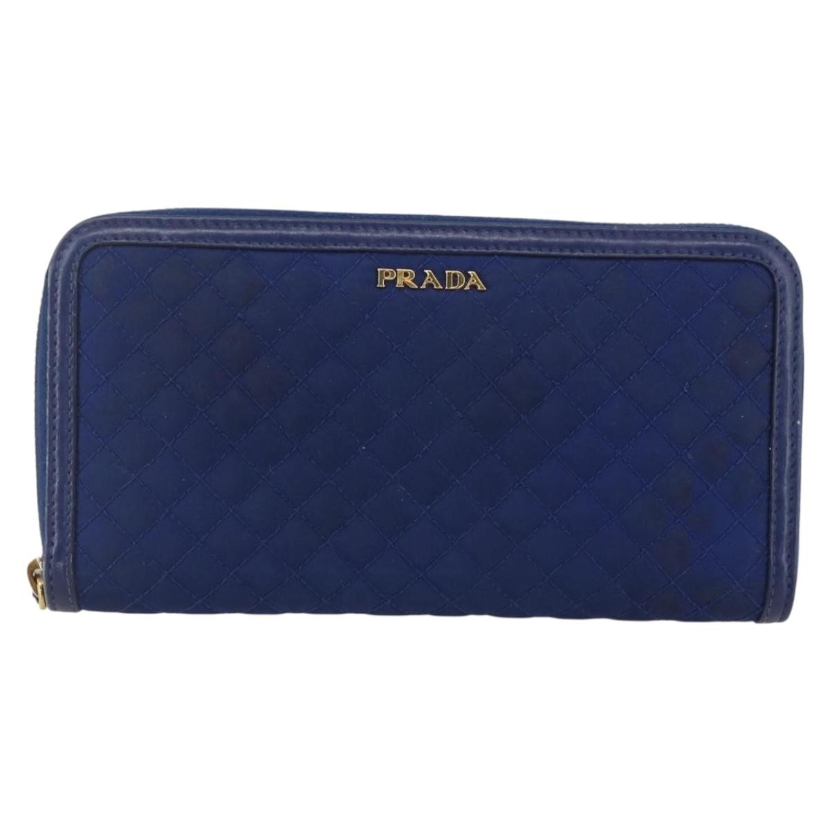 Prada Zip Around Organizer Saffiano Leather With Applique Blue Leather Wallets Accessory (Pre-Owned)