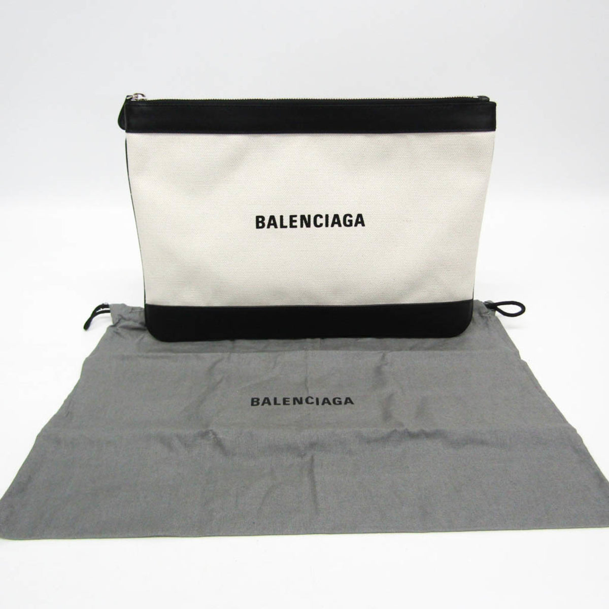 Balenciaga Navy Zip Canvas And Leather Ecru Canvas Clutche & Pouche Bag (Pre-Owned)