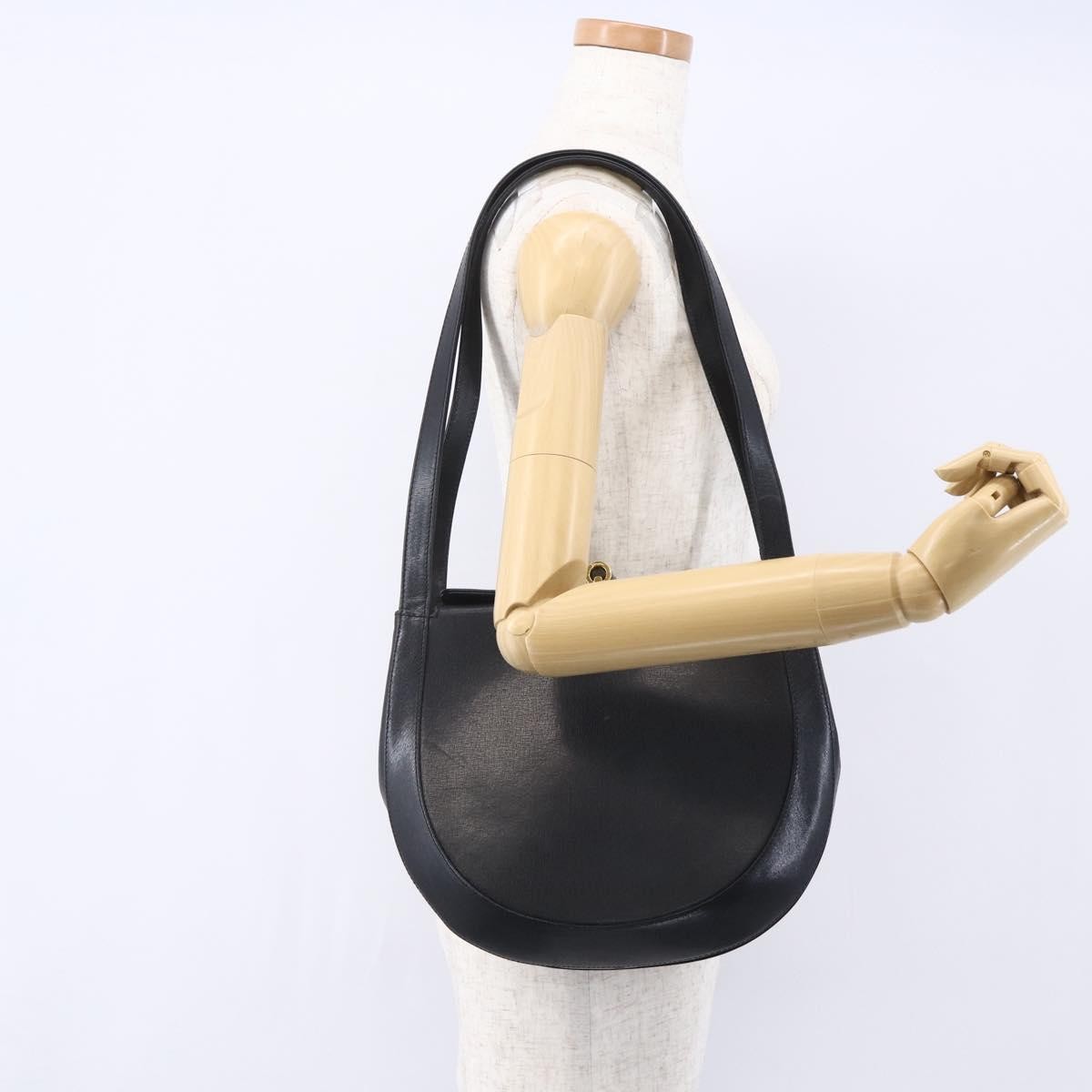 Salvatore Ferragamo Gancini Leather Black Leather Shoulder Bag Bag (Pre-Owned)