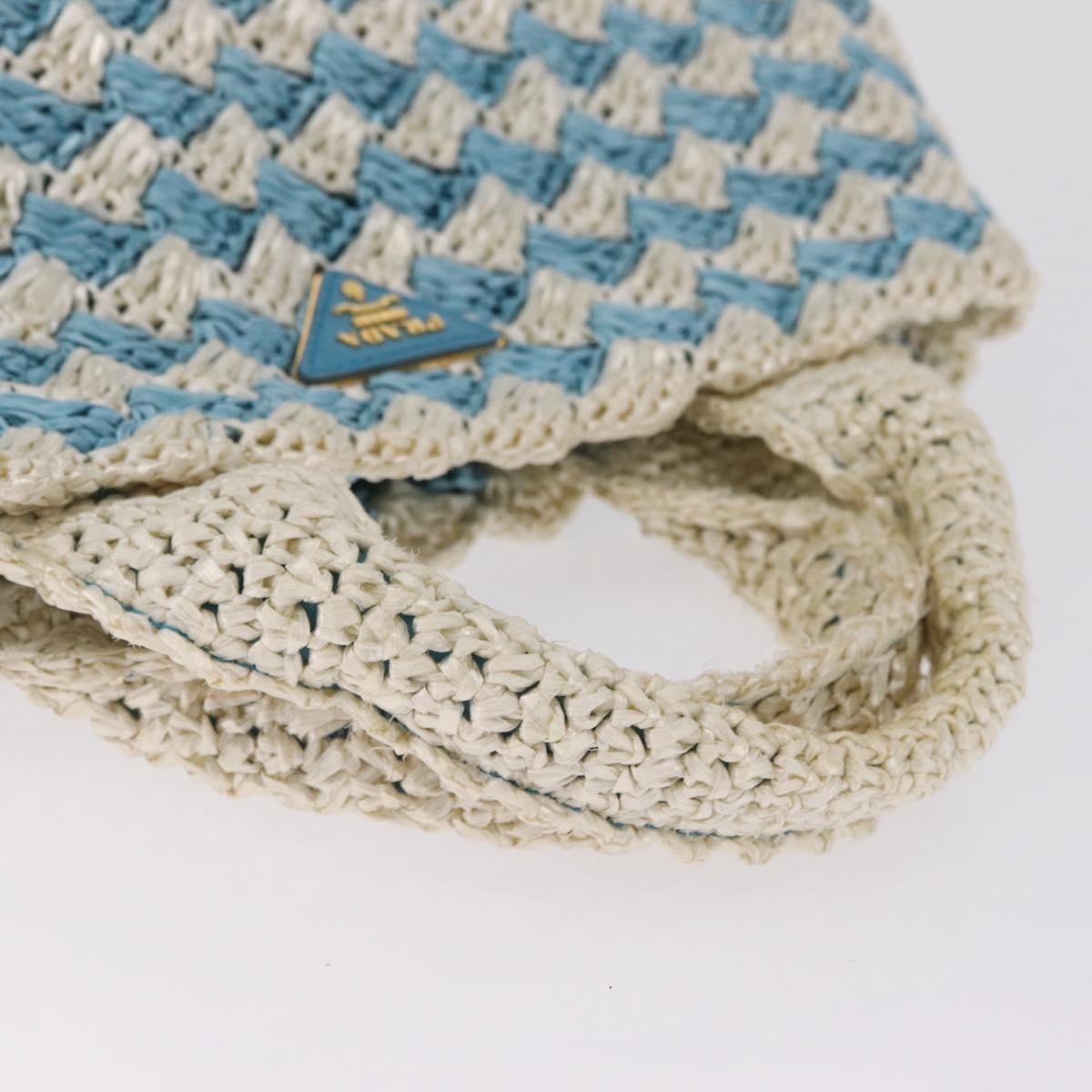 Prada Open Raffia Blue Wood Tote Bag Bag (Pre-Owned)