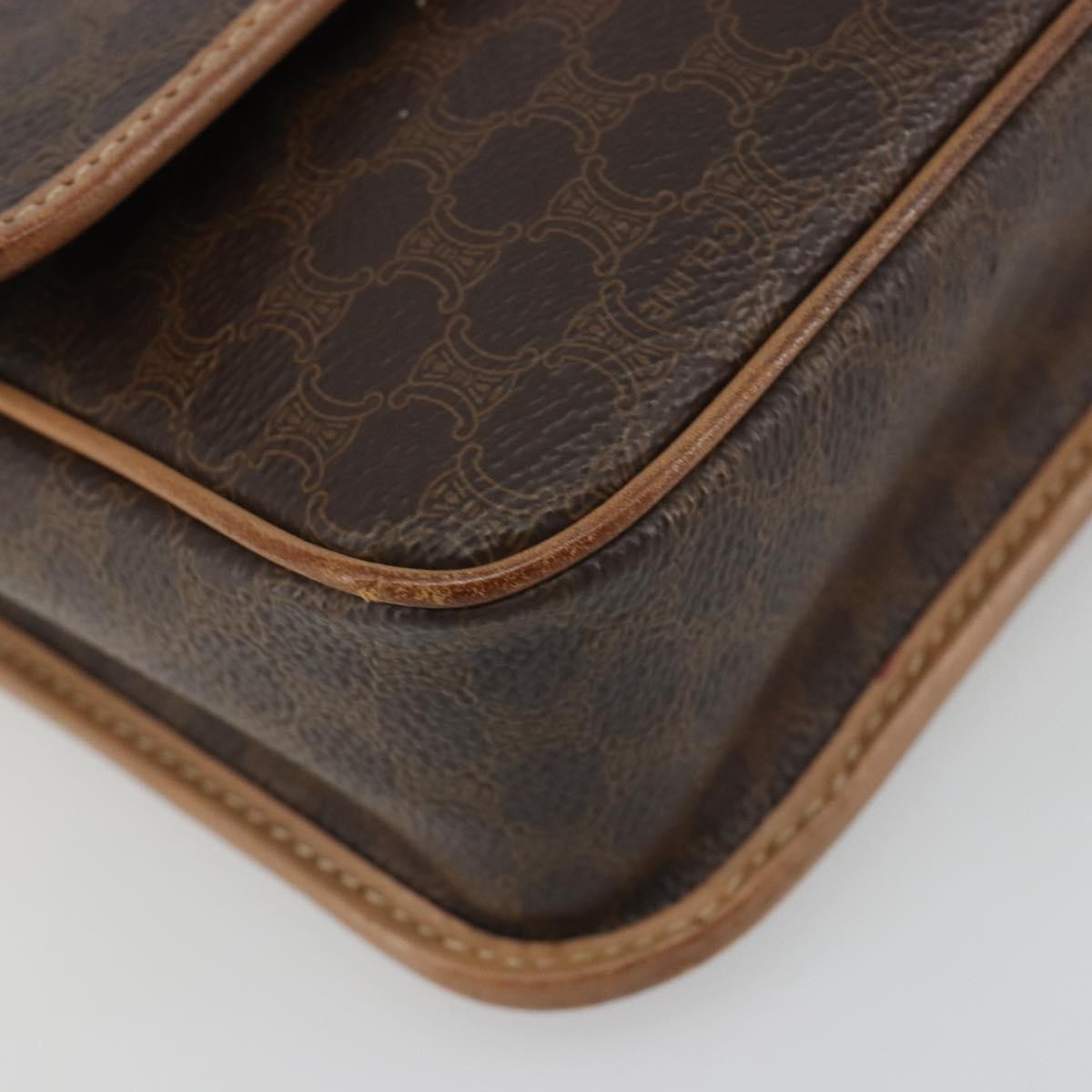 Celine Vintage Macadam Circle Logo Canvas And Leather Brown Canvas Shoulder Bag Bag (Pre-Owned)