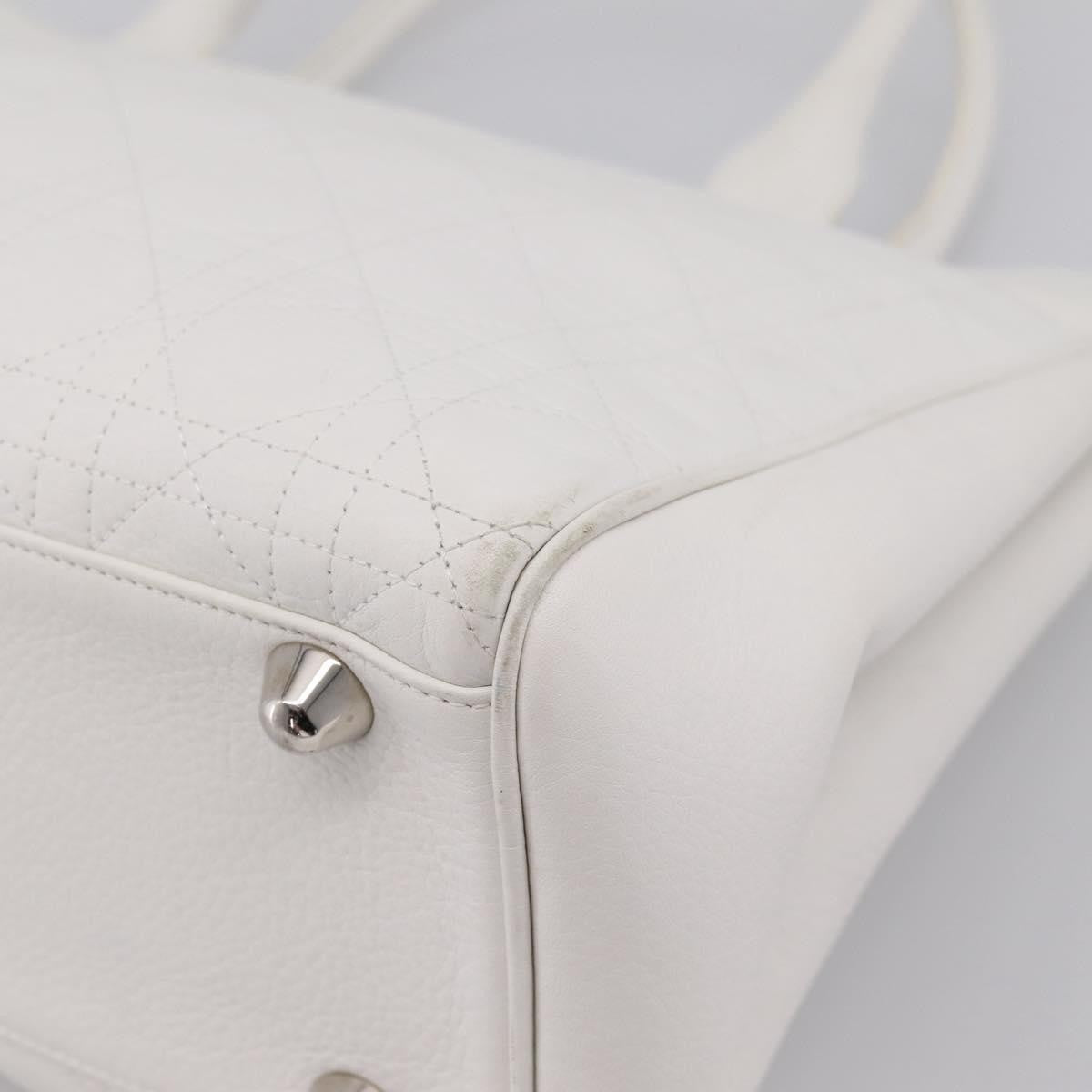 Christian Dior D Buckle Tote Cannage Stitch Leather White Leather Tote Bag Bag (Pre-Owned)
