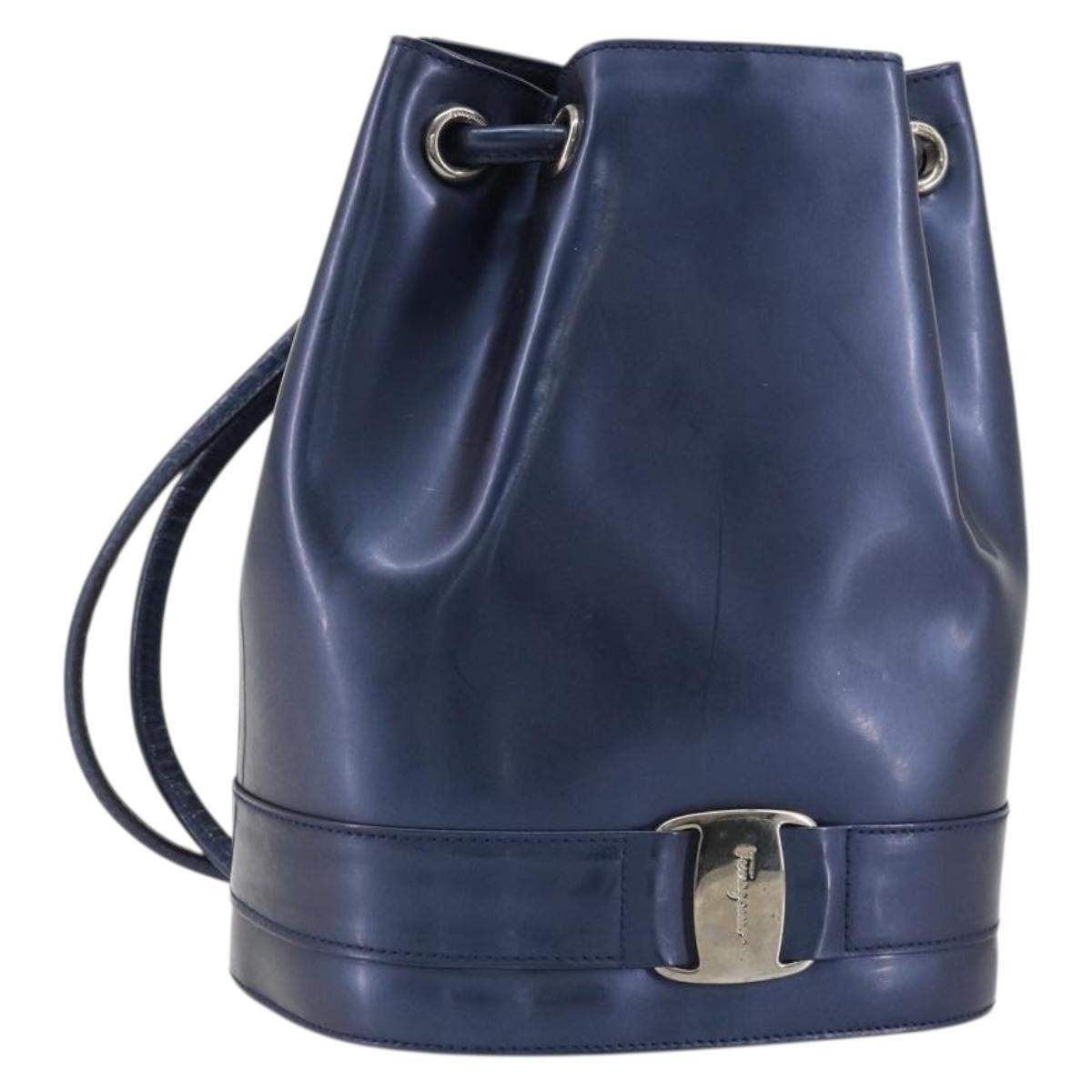 Salvatore Ferragamo Vala Patent Leather Navy Patent_Leather Backpack Bag (Pre-Owned)