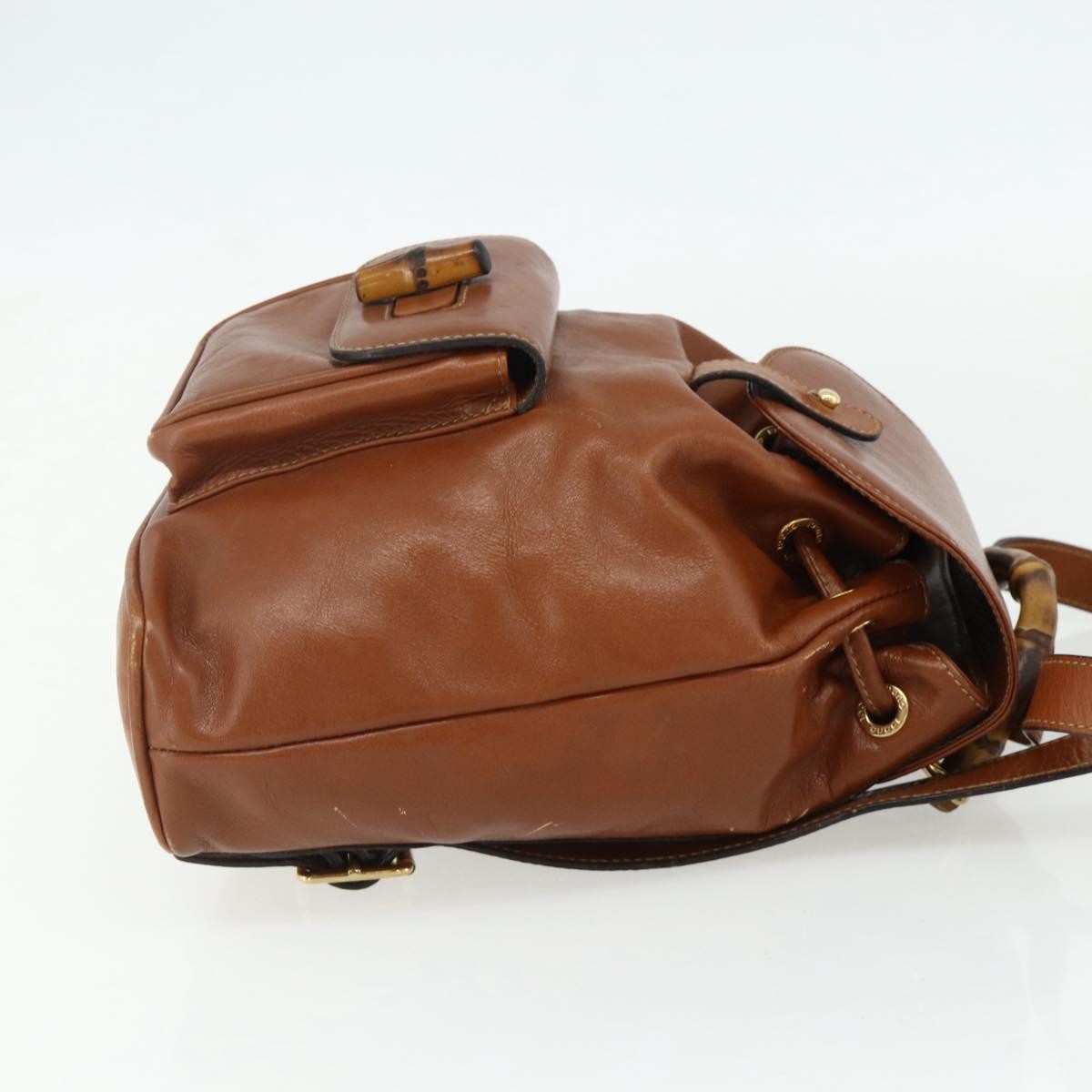 Gucci Vintage Bamboo Leather Brown Leather Backpack Bag (Pre-Owned)