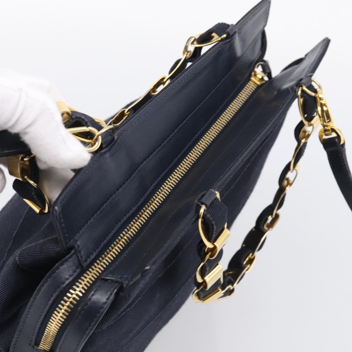 Salvatore Ferragamo Vala Canvas Navy Canvas Shoulder Bag Bag (Pre-Owned)