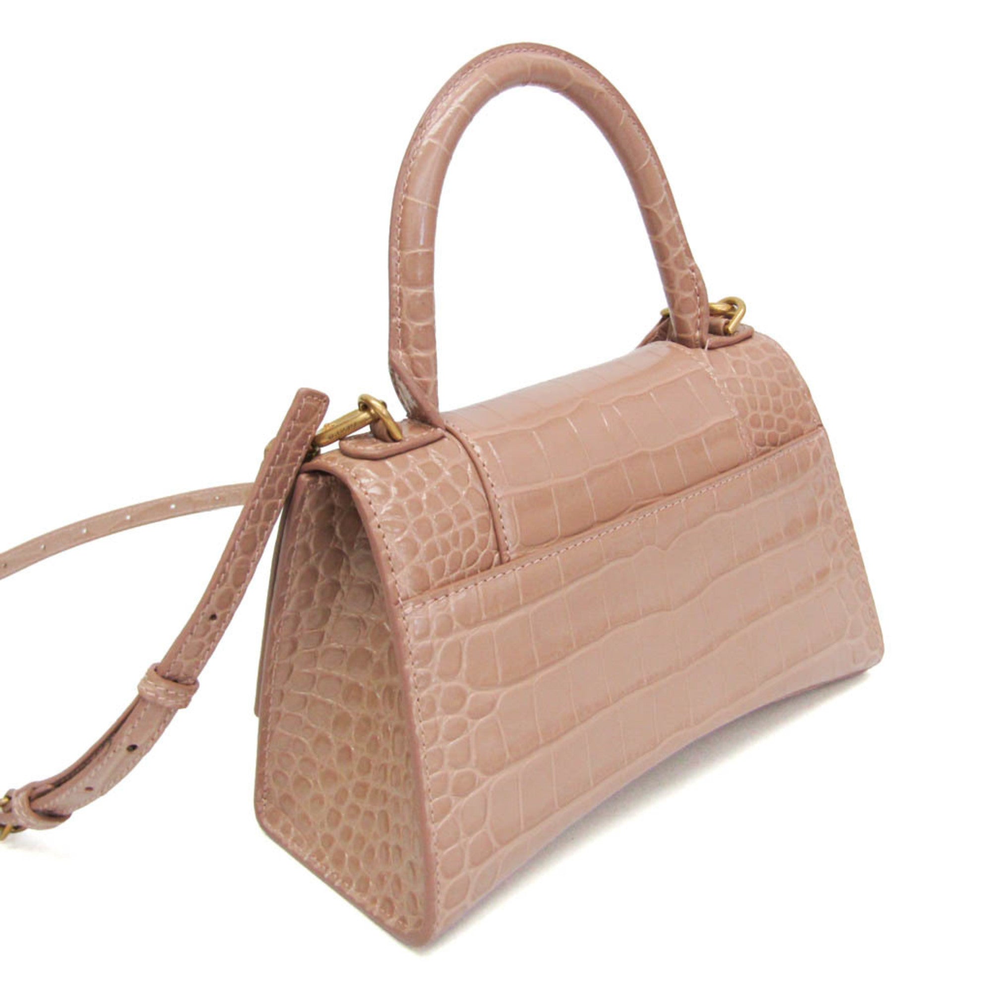Balenciaga Hourglass Crocodile Embossed Pink Leather Handbag (Pre-Owned)