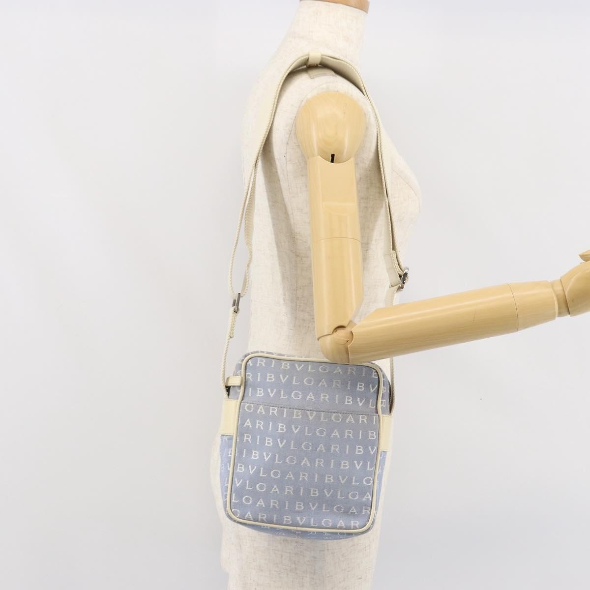 Bvlgari Logomania Canvas With Leather Blue Canvas Shoulder Bag Bag (Pre-Owned)