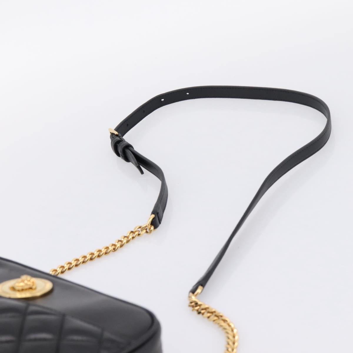 Versace Medusa Icon Front Slip Pocket Camera Quilted Leather Black Leather Handbag (Pre-Owned)