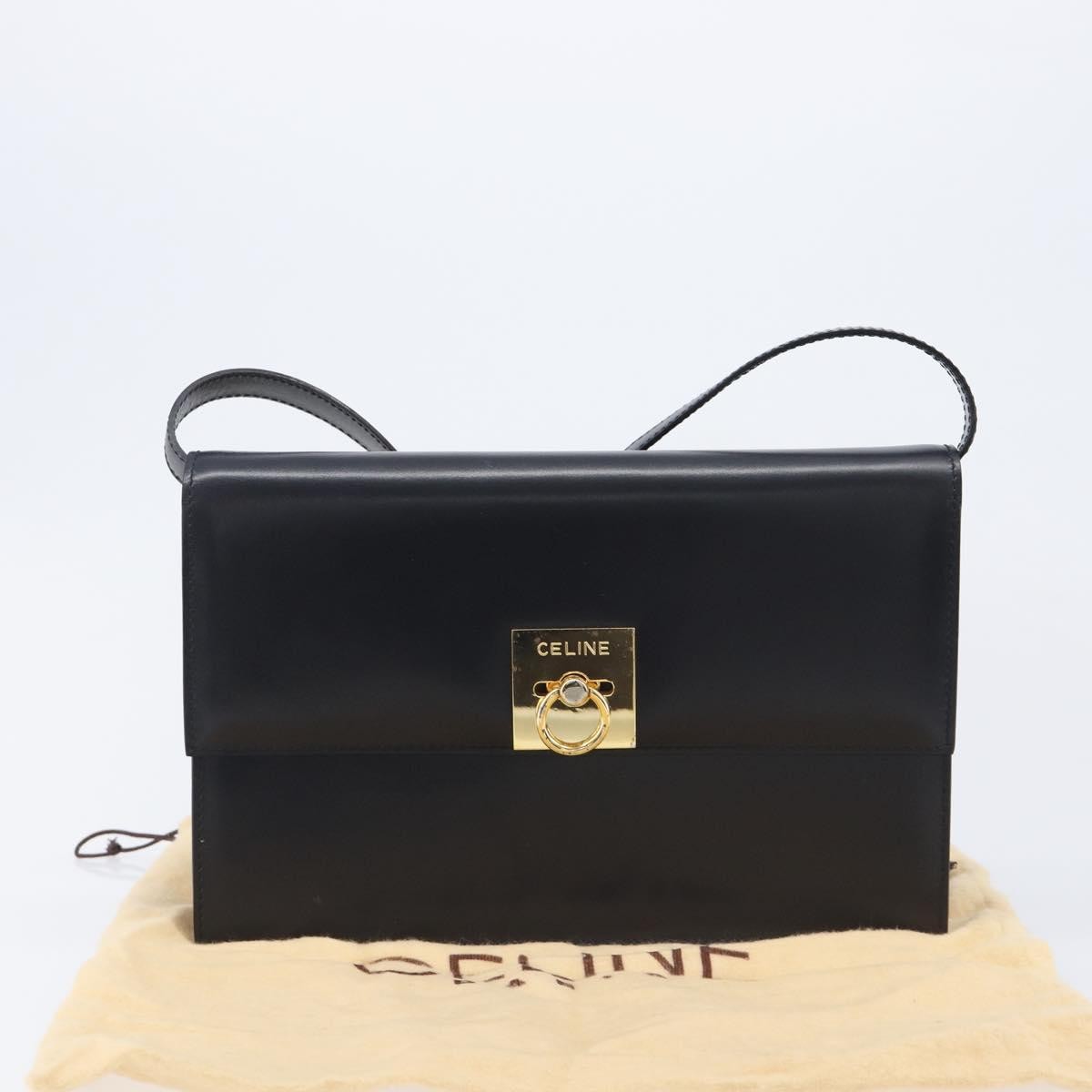 Celine Shoulder Leather Black Leather Shoulder Bag Bag (Pre-Owned)