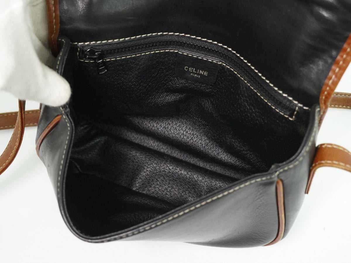 Celine Flap Shoulder Leather Black Leather Shoulder Bag Bag (Pre-Owned)
