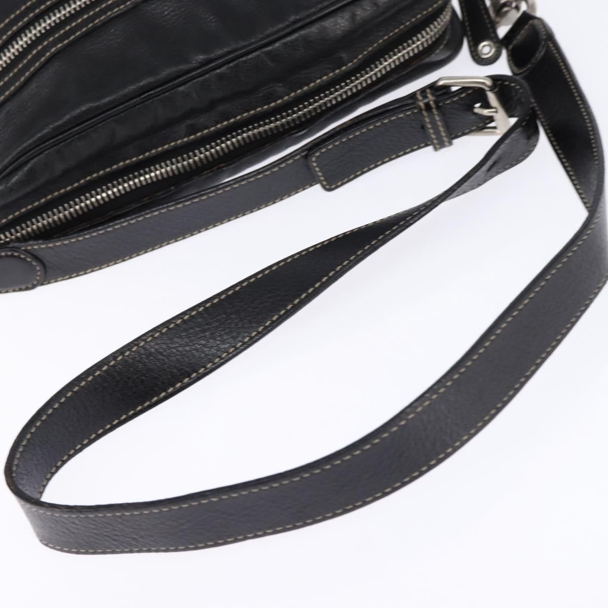 Gucci Front Zip Messenger Leather Black Leather Shoulder Bag Bag (Pre-Owned)