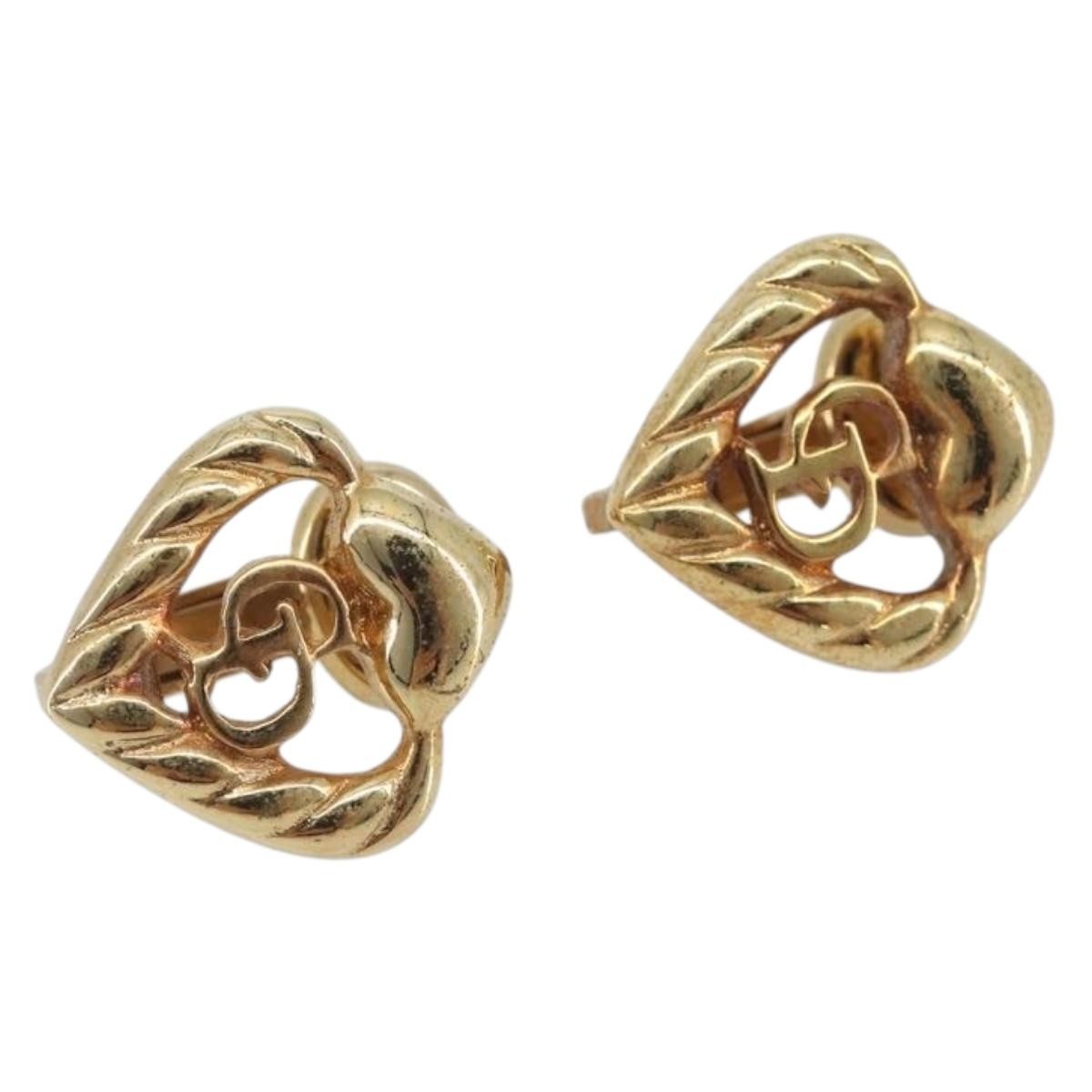 Christian Dior Vintage Heart Clip-On Metal Gold Gold Earrings Jewelry (Pre-Owned)