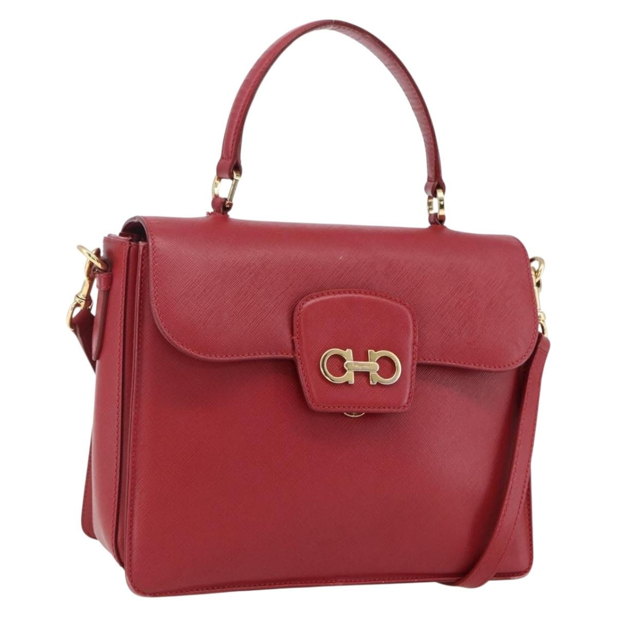 Salvatore Ferragamo Gancini Leather Red Leather Handbag (Pre-Owned)