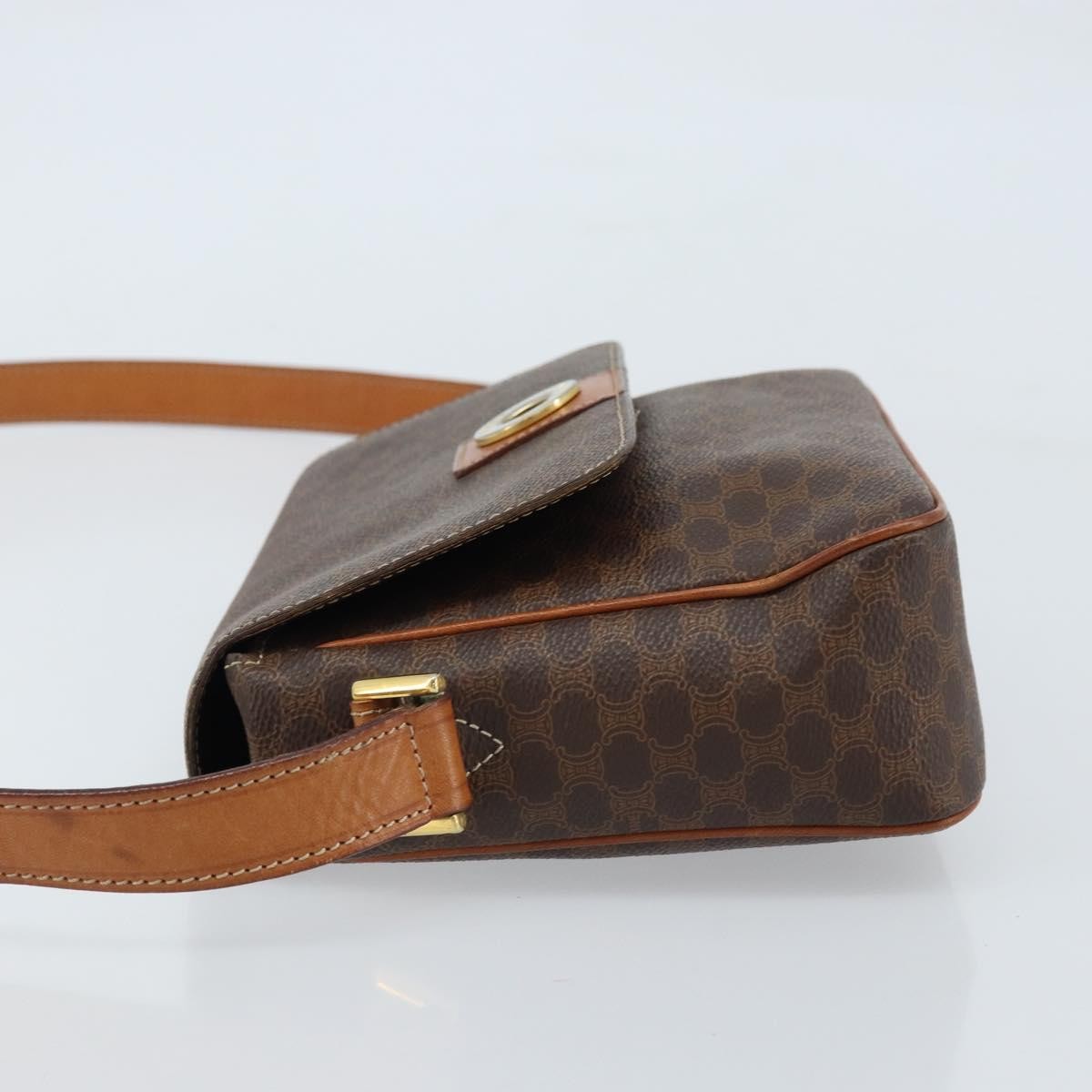 Celine Vintage Macadam Circle Logo Canvas And Leather Brown Canvas Shoulder Bag Bag (Pre-Owned)