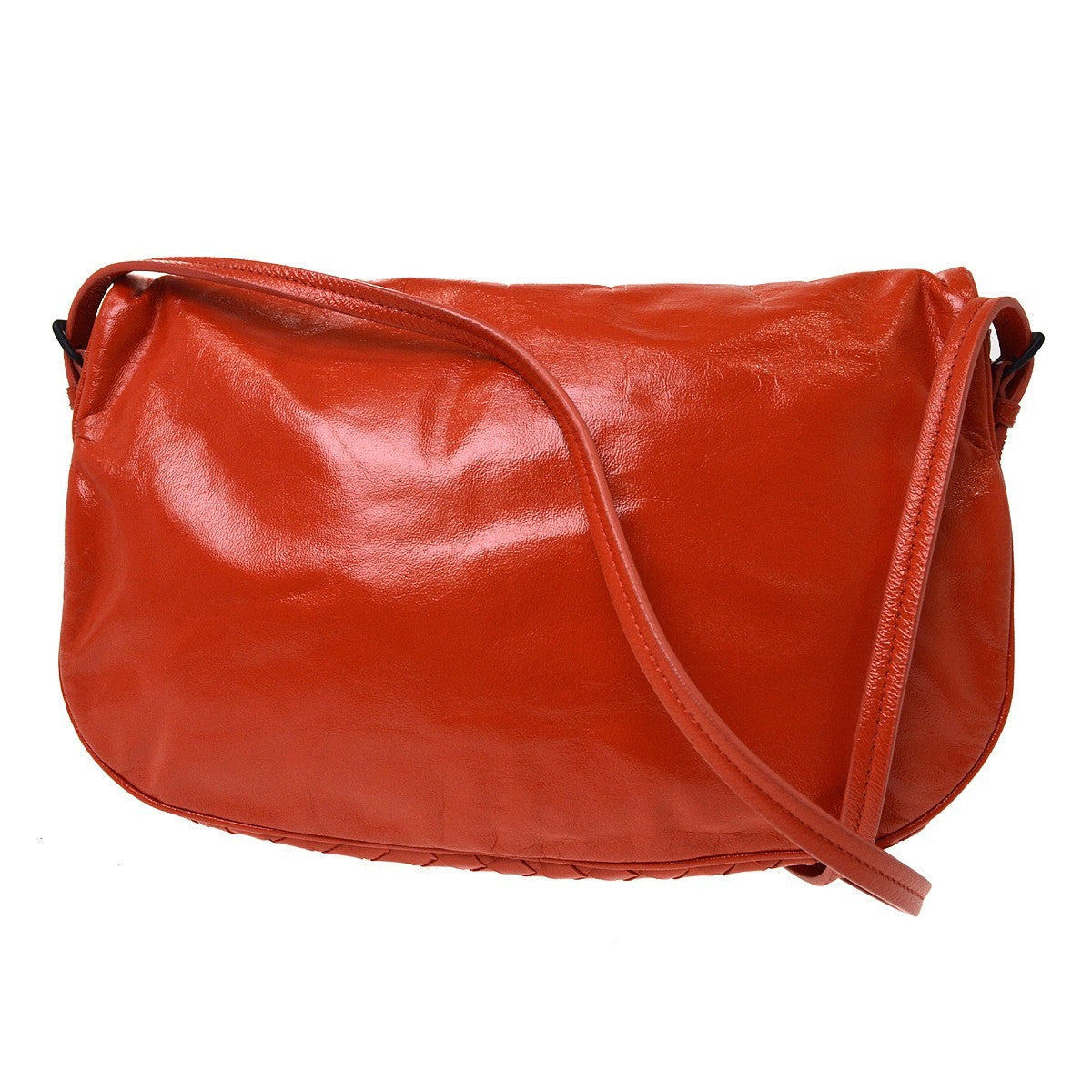 Bottega Veneta Flap Messenger Bag Leather With Intrecciato Detail Red Leather Shoulder Bag Bag (Pre-Owned)