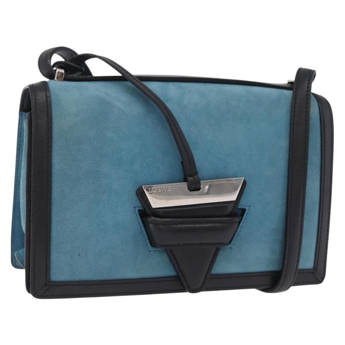 Loewe Barcelona Suede With Leather Blue Suede Shoulder Bag Bag (Pre-Owned)