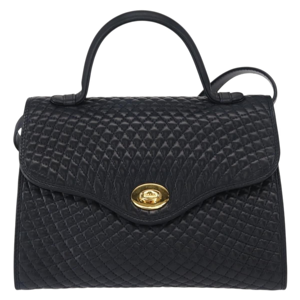 Bally Vintage Quilted Leather Navy Leather Handbag (Pre-Owned)