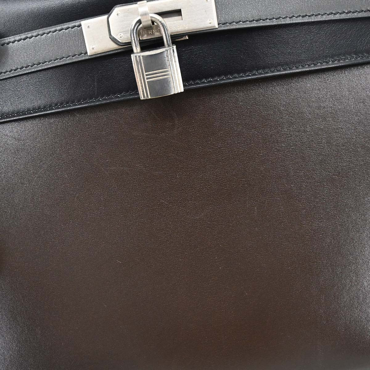 Hermes Kelly Black Box Calf With Palladium Hardware Black Leather Handbag (Pre-Owned)